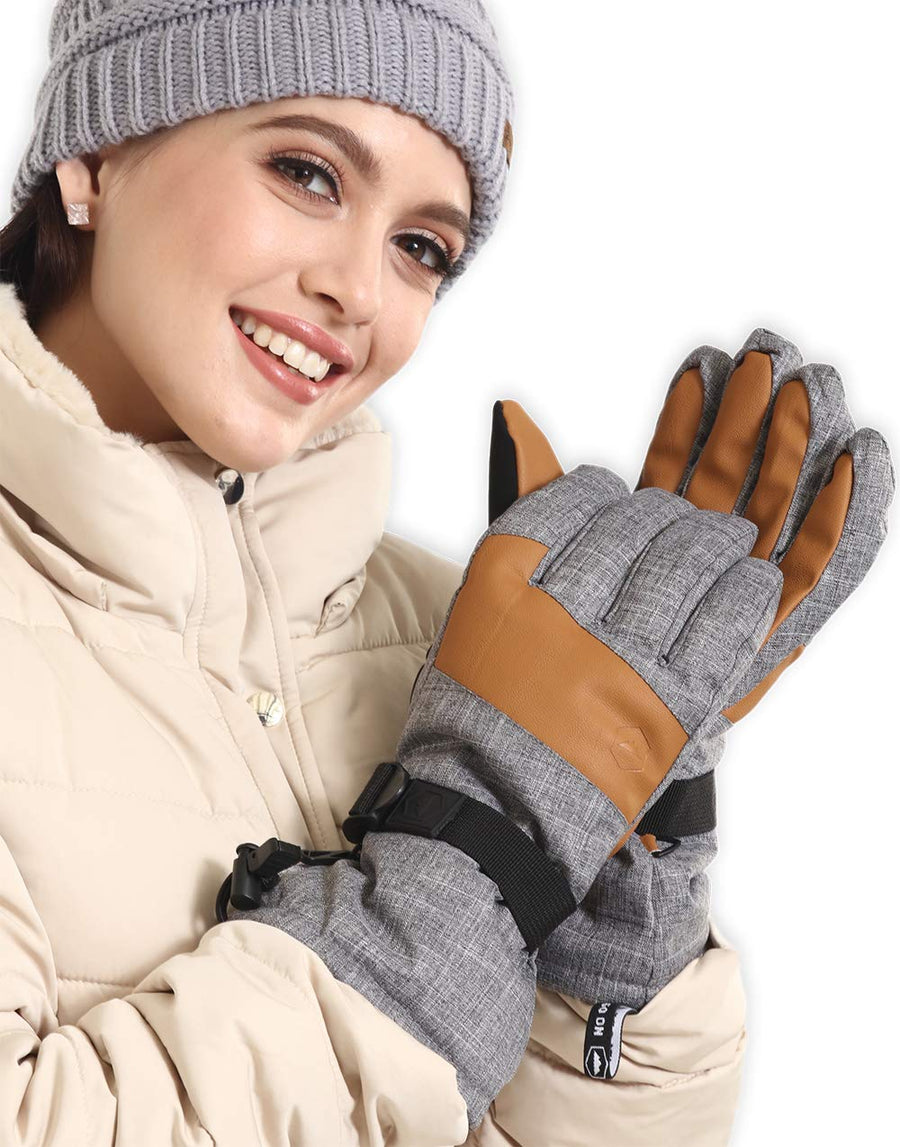 Oak Leather Grip Ski Gloves