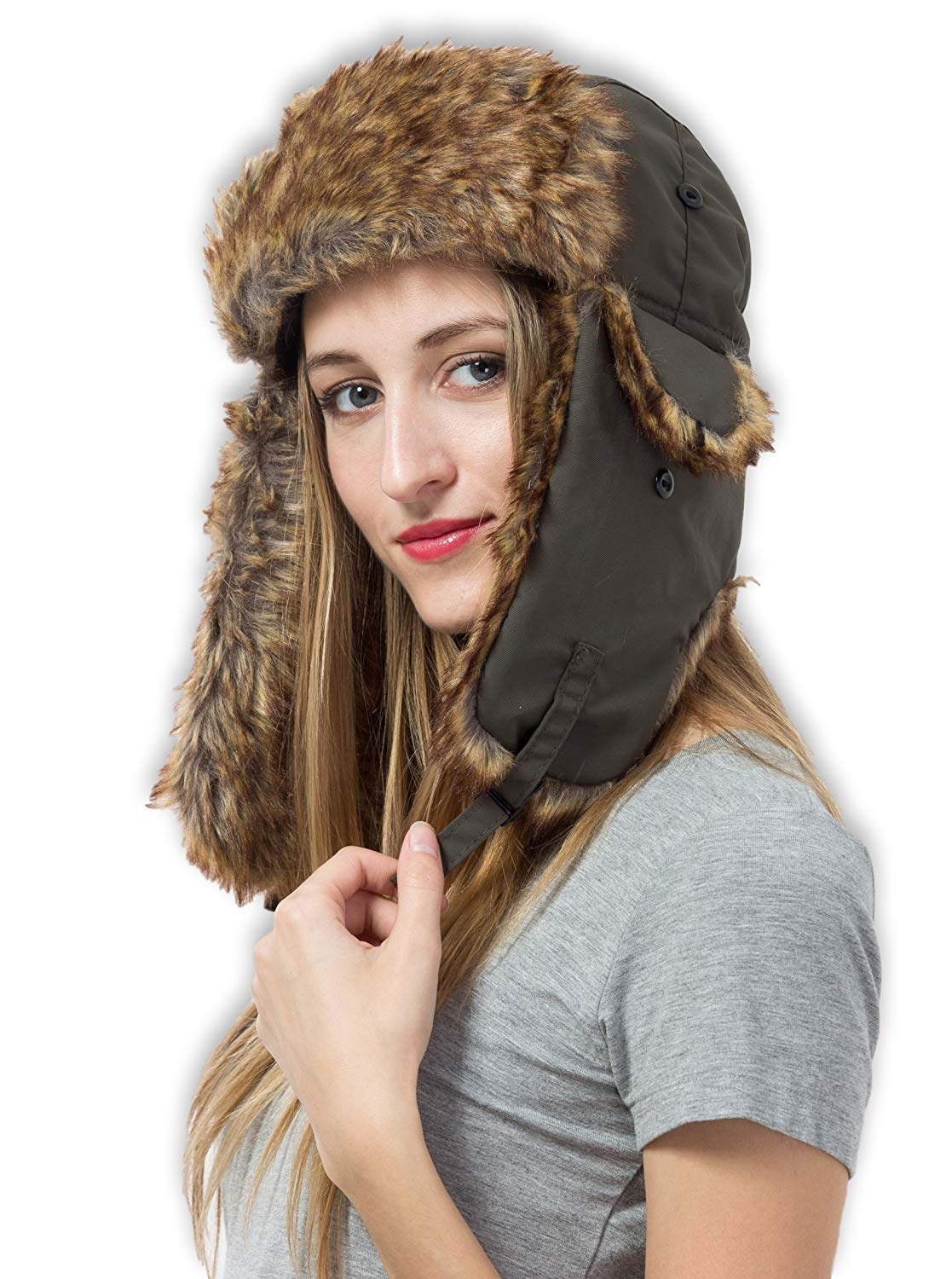 Winter Trapper Hat - Russian Ushanka Trooper Aviator Hats for Men & Women -  Snow Eskimo Hat with Ear Flaps for Cold Weather Without Mask